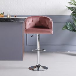 Givenusmyf European style bar stool set of 2, adjustable bar stool with backrest, velvet swivel bar stool, suitable for living room, dining room, bar (Style: European style, colour: pink)