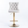 Furniture,Golden Swivel Velvet Barstools Adjusatble Seat Height from 25-33 Inch, Modern Upholstered Bar Stools with Backs Comfortable Tufted for Home