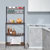 5-Tier Kitchen Bakers Rack with 10 S-Shaped Hooks; Industrial Microwave Oven Stand; Free Standing Kitchen Utility Cart Storage Shelf Organizer (Rustic