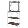 5-Tier Kitchen Bakers Rack with 10 S-Shaped Hooks; Industrial Microwave Oven Stand; Free Standing Kitchen Utility Cart Storage Shelf Organizer (Rustic