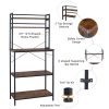 5-Tier Kitchen Bakers Rack with 10 S-Shaped Hooks; Industrial Microwave Oven Stand; Free Standing Kitchen Utility Cart Storage Shelf Organizer (Rustic