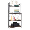 5-Tier Kitchen Bakers Rack with 10 S-Shaped Hooks; Industrial Microwave Oven Stand; Free Standing Kitchen Utility Cart Storage Shelf Organizer (Rustic