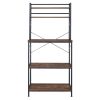 5-Tier Kitchen Bakers Rack with 10 S-Shaped Hooks; Industrial Microwave Oven Stand; Free Standing Kitchen Utility Cart Storage Shelf Organizer (Rustic