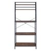 5-Tier Kitchen Bakers Rack with 10 S-Shaped Hooks; Industrial Microwave Oven Stand; Free Standing Kitchen Utility Cart Storage Shelf Organizer (Rustic