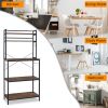 5-Tier Kitchen Bakers Rack with 10 S-Shaped Hooks; Industrial Microwave Oven Stand; Free Standing Kitchen Utility Cart Storage Shelf Organizer (Rustic